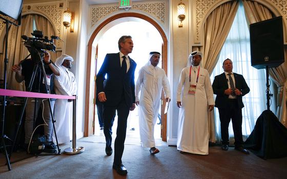 United States Secretary Of State Antony Blinken Center Left And Qatar