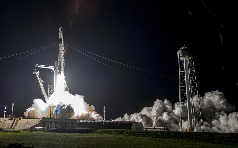 The SpaceX launch of the Inspiration4 crew of civilian astronauts led by Jared Isaacman on Sept. 15, 2021. 