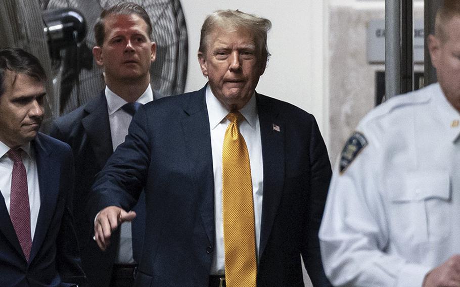 Donald Trump arrives at Manhattan criminal court in New York on May 29, 2024.