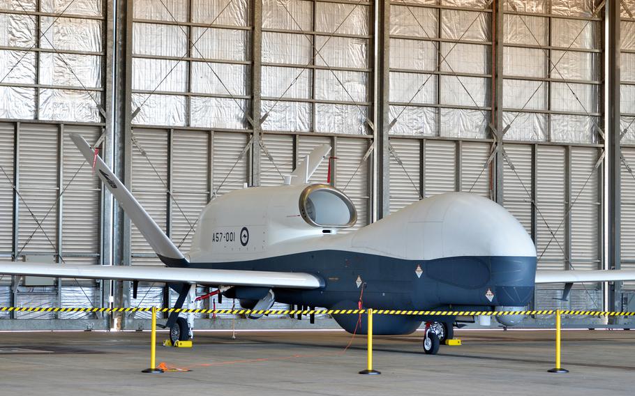 The first of four MQ-4C Tritons being added to Australia’s arsenal debuts at Royal Australian Air Force Base Tindal, Wednesday, July 31, 2024. 