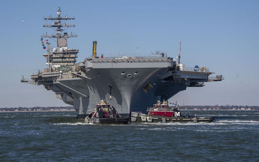 The USS Dwight D. Eisenhower transits the Elizabeth river