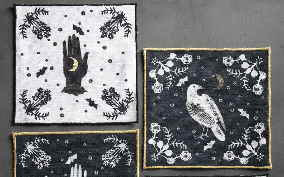 Berkeley, Calif.-based artist Lauren McIntosh created a collection of napkins that features illustrations such as a fortuneteller’s palm, ravens, night-blooming flowers and mystical moon and star patterns. 