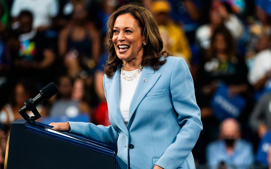 Kamala Harris speaks at a campaign event in Atlanta on July 30, 2024.