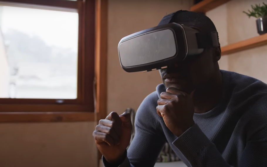 A man wearing a virtual reality headset