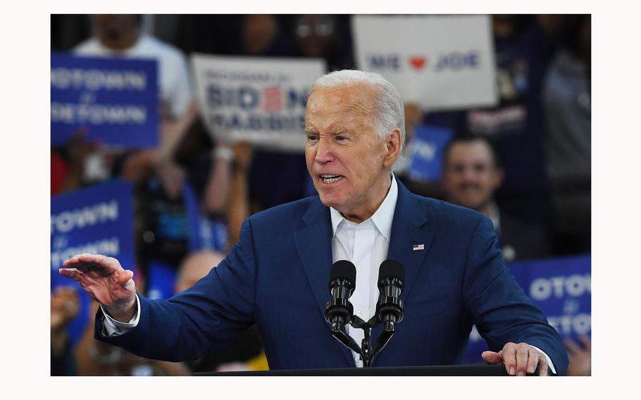 President Joe Biden attends an event Friday, July 12, 2024, in Detroit where he railed against the news media for covering his verbal flubs but giving Republican Donald Trump “a free pass.” 