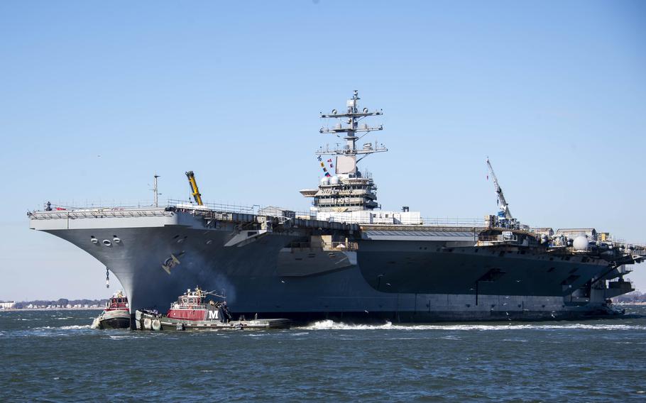 The USS Dwight D. Eisenhower transits the Elizabeth river