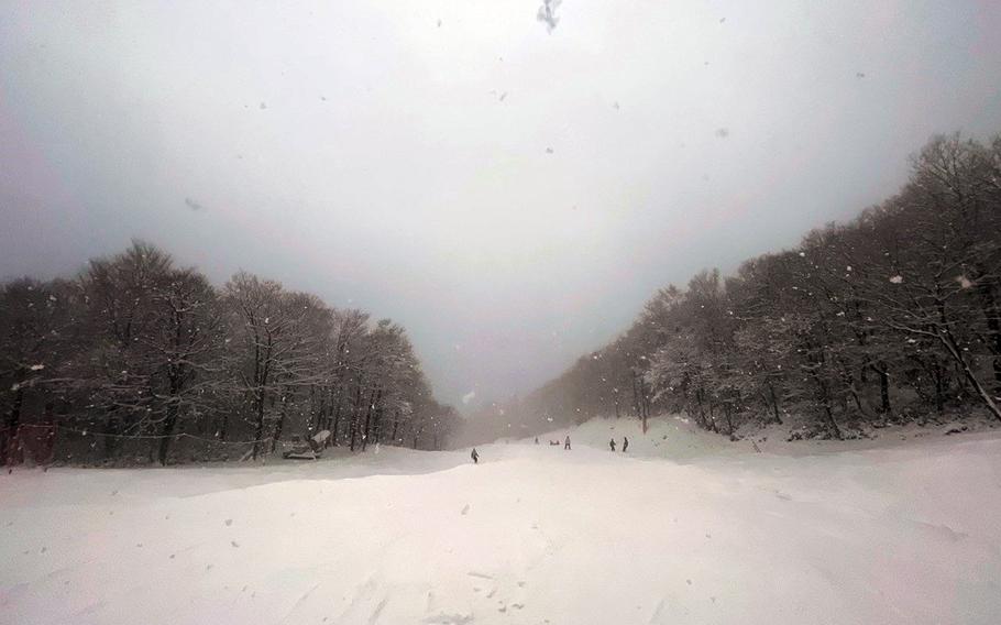 Visibility can sometimes be obscured by clouds at Megahira Ski Resort near Hiroshima, Japan.