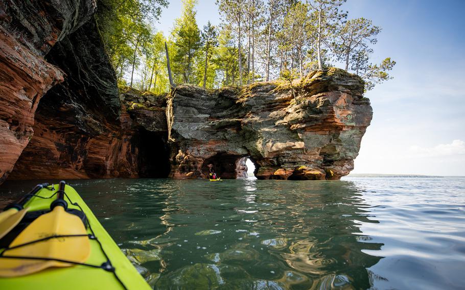 Kayaking is popular along the formations and caves of the Apostle Islands off the shore of Lake Superior. 