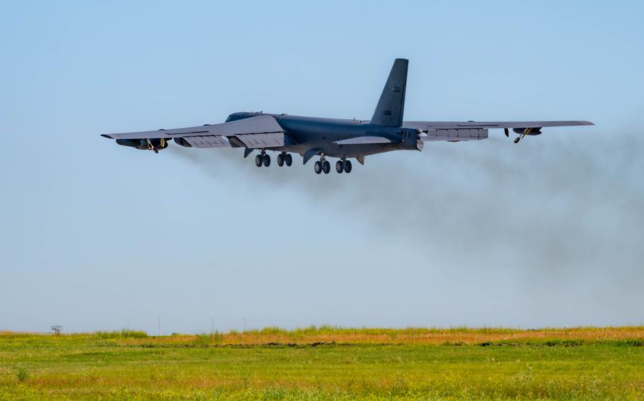 A B-52H Stratofortress takes off in support of exercise Agile Warbird at at Minot Air Force Base, N.D., July 15, 2024. 