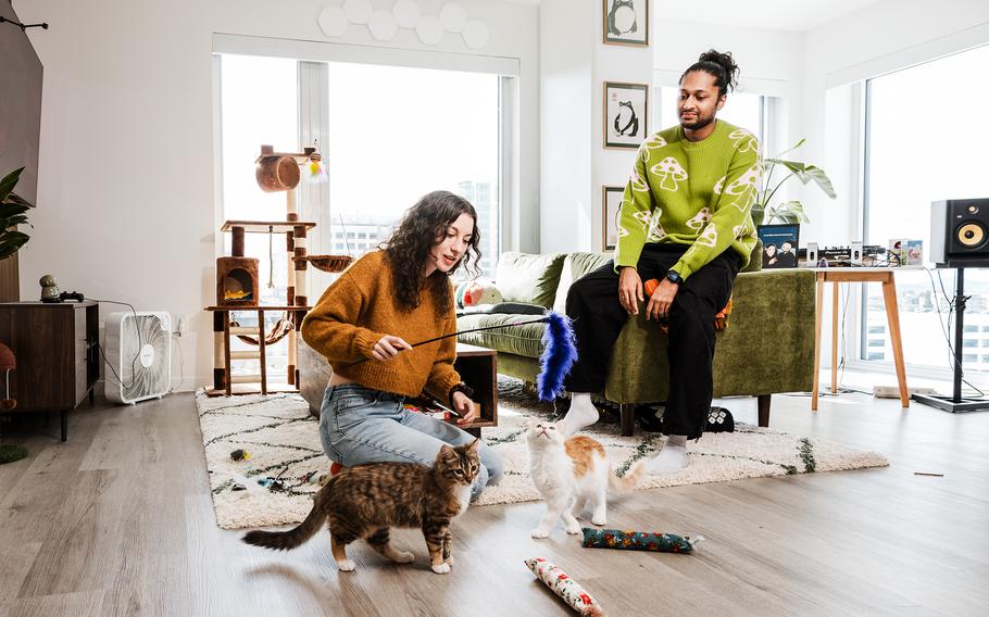 Kurstin Kalisek practiced to become a pet parent by adopting two cats in The Sims. “My boyfriend just laughed at me the whole time,” she said. She and her now-fiancé, Santhosh Mahadevan, later adopted two pets in real life.