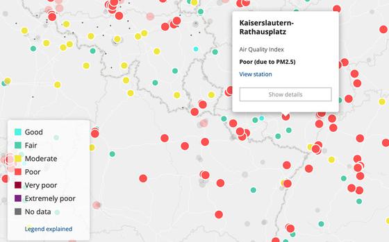 The German Weather Service expects air quality in the Kaiserslautern area to remain poor throughout the week because of pollution trapped in the atmosphere. 