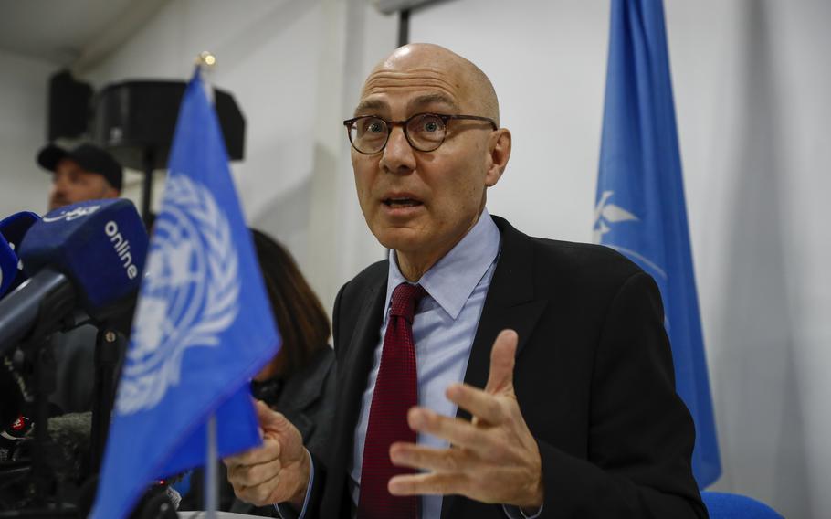 UN High Commissioner for Human Rights Volker Türk talks to the press