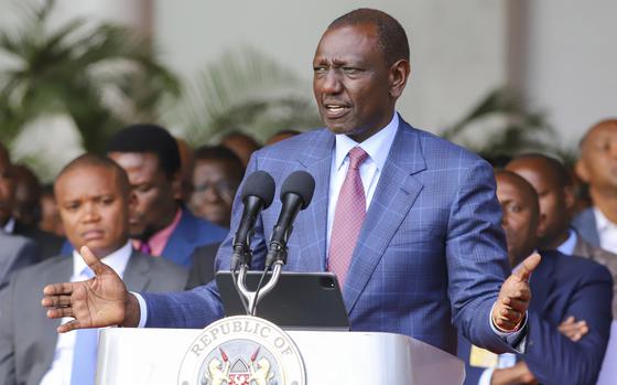Kenyan President William Ruto gives an address at the State House in Nairobi on June 26, 2024.