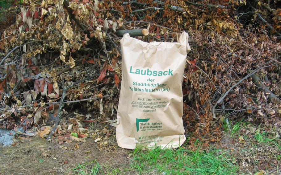 Double-layered paper leaf collection bags will be available at Kaiserslautern recycling centers starting Sept. 30, 2024. The city is offering these reusable bags to help residents safely manage fallen leaves, which can create hazardous conditions on streets and sidewalks when wet.