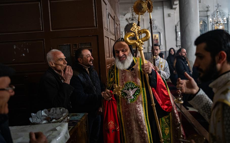 Ignatius Aphrem II, patriarch of the Syriac Orthodox Church, at Christmas Eve Mass at St. George’s Syriac Orthodox Church in Damascus.