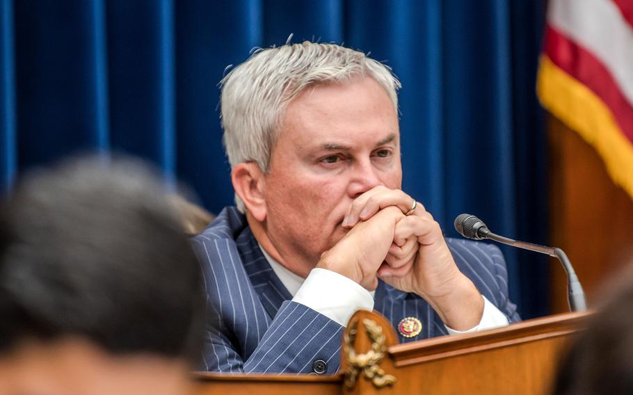 Chairmen of the House Oversight, Judiciary, and Ways and Means committees Rep. James Comer, R-Ky., listens to testimony during an impeachment hearing on Capitol Hill in Washington, D.C., on Sept. 28, 2023. “Unless U.S. Attorney Weiss investigates everyone involved in the Bidens’ fraud schemes and influence peddling, it will be clear President Biden’s DOJ is protecting Hunter Biden and the big guy,” Comer said in a statement on Thursday, Dec. 7.