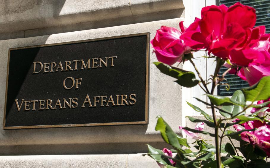 A sign outside the Department of Veterans Affairs in Washington.