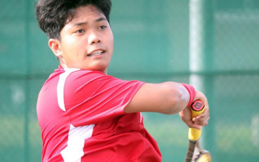 Nile C. Kinnick's Jamesson de Borja beat Robert D. Edgren's JeShawn Spaights-Pace 8-0 in Friday's DODEA-Japan boys tennis singles opener.