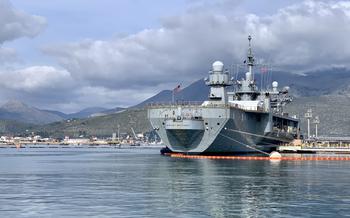 The amphibious command ship USS Mount Whitney at its homeport in Gaeta, Italy, on Jan. 31, 2025. 