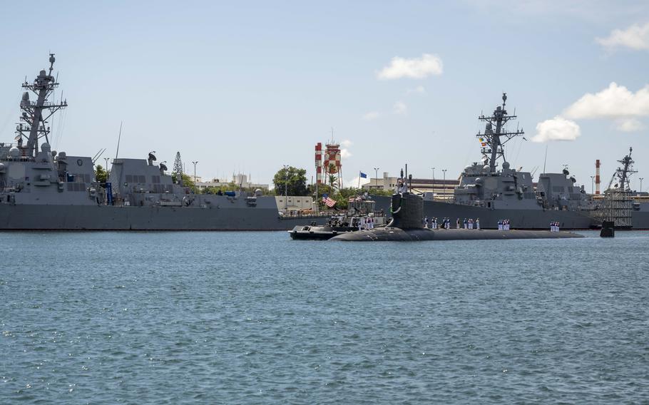 A photo of the USS Vermont in the water