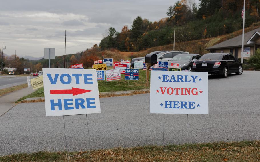 Signs point to Yancey County’s sole polling place for early voting.