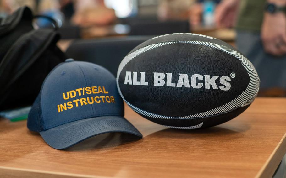 Players and staff from New Zealand's All Blacks rugby team toured the Naval Special Warfare Center in Coronado, Calif., on July 16, 2024.