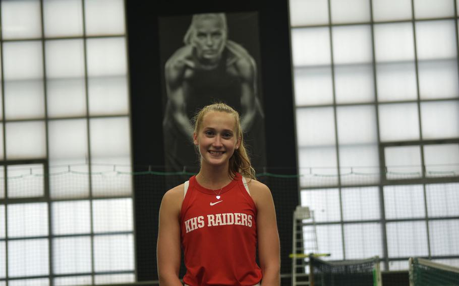 Kaiserslautern's Aiva Schmitz played all season like she had someone watching over her shoulder and that continued Saturday as she won her third DODEA-Europe girls single title.