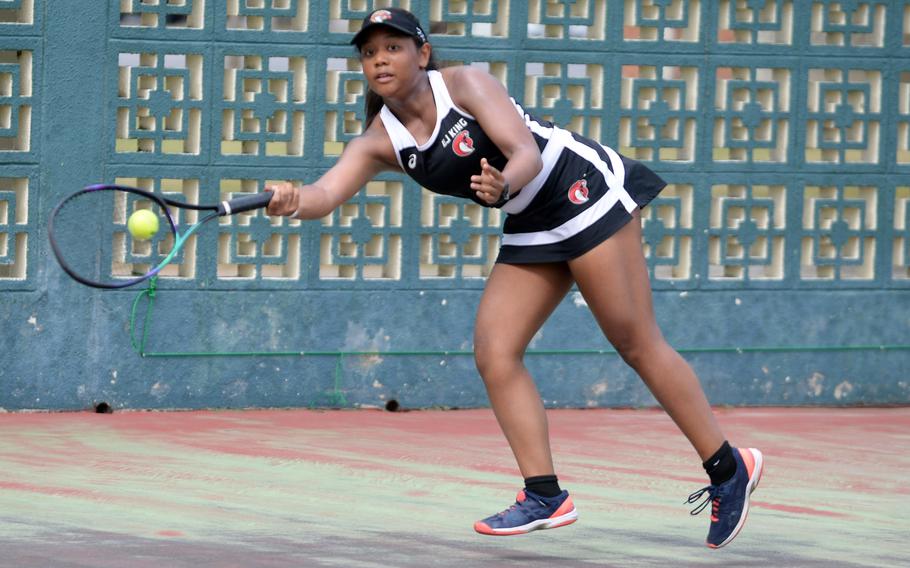 E.J. King's Moa Best outlasted Kinnick's Aiisha Lashley 3-6, 6-3, 10-6 during Wednesday's Far East tennis tournament girls singles semifinals.