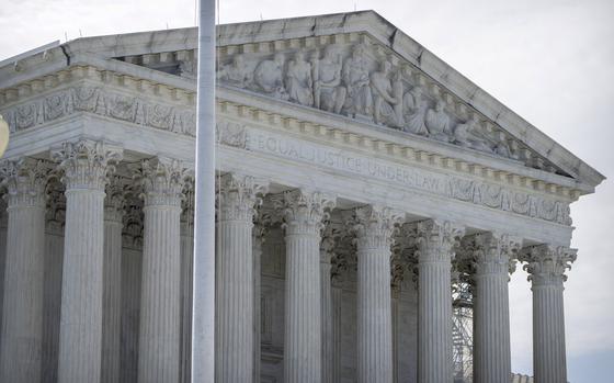 The columned exterior of the U.S. Supreme Court building.