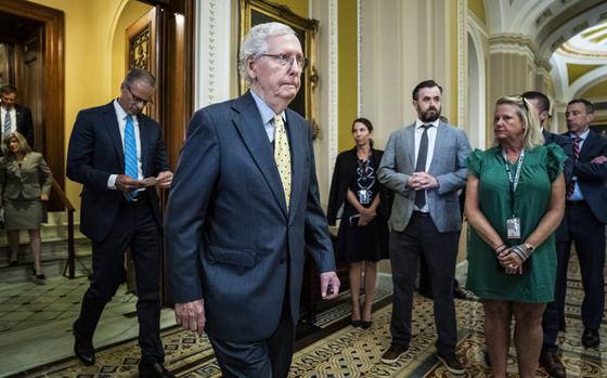 Senate Minority Leader Mitch McConnell, at a June news conference on Capitol Hill, experienced multiple falls in 2023. (MUST CREDIT: Jabin Botsford/The Washington Post)