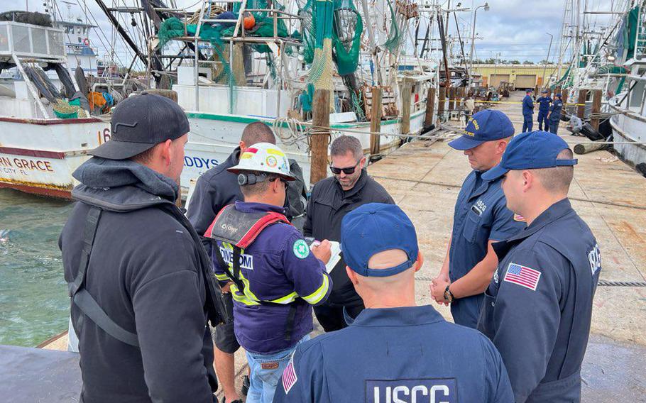 Sector St. Petersburg Incident Management crews and pollution responders respond to a sunken vessel, the Miss Jordi, which spilled diesel fuel off Tampa Shrimp Docks, Dec. 17, 2023. The vessel has a maximum capacity of 10,000 gallons of fuel. It is reported there were about 2,000 gallons on board. 