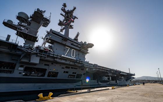 USS Carl Vinson at the pier in Los Angeles.