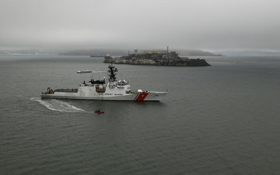 U.S. Coast Guard Cutter Waesche transits San Francisco Bay en route to Base Alameda, Calif., on Aug. 11, 2024, following a 120-day Indo-Pacific patrol. 