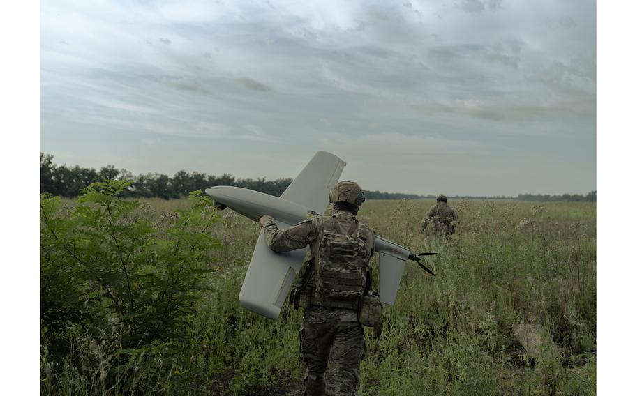 A self-detonating drone unit of the SBU’s Special Operations Center “Alpha” in the Zaporizhzhia region of Ukraine on June 19, 2023. 