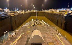 The littoral combat ship USS Billings passes through the Panama Canal in September 2022. The Panama Canal Authority released a statement Feb. 5, 2025, contradicting a State Department announcement that the authority had agreed to waive fees for U.S. government vessels transiting the canal. 
