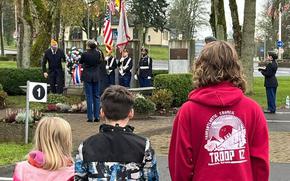 Scouts watching the ceremony at the memorial