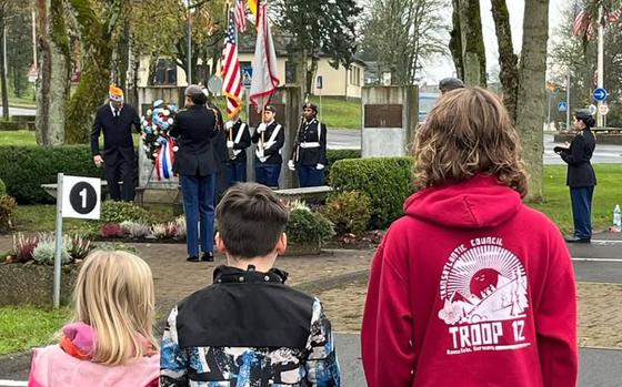 Scouts watching the ceremony at the memorial