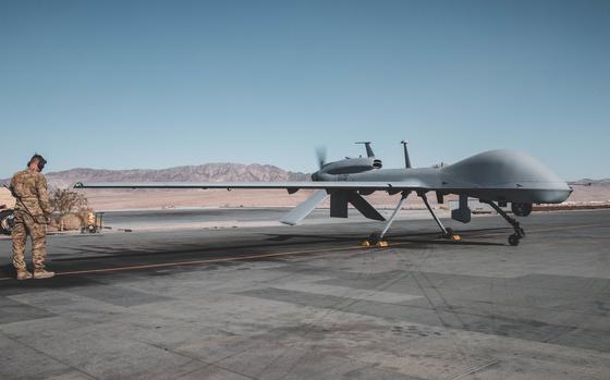 An Army MQ-1C goes through preflight checks at  Twentynine Palms, Calif., in November 2019. An MQ-1C flying over southern Somalia crashed to the ground earlier this week, U.S. Africa Command said Nov. 8, 2024.