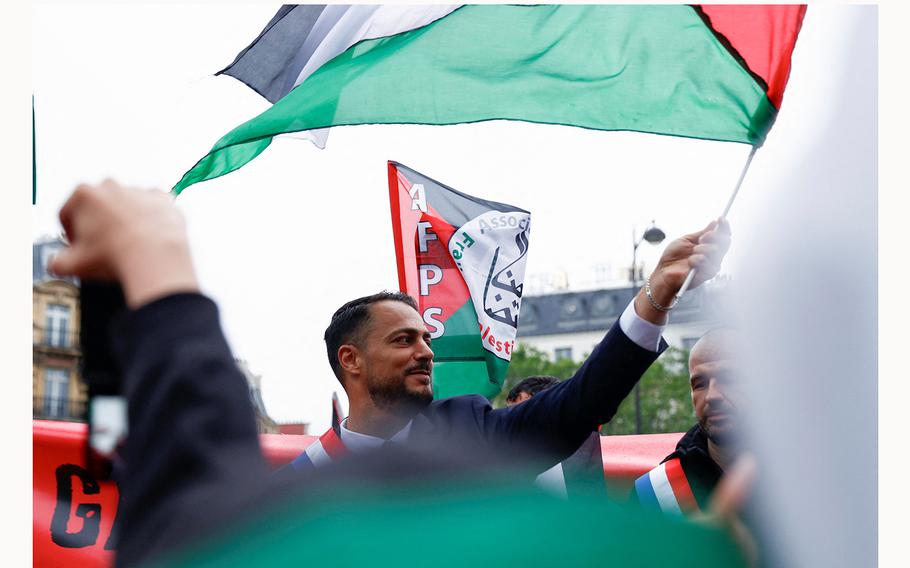 Sebastien Delogu, deputy for La France Insoumise party, attends a pro-Palestinian protest in central Paris, France, May 29, 2024.