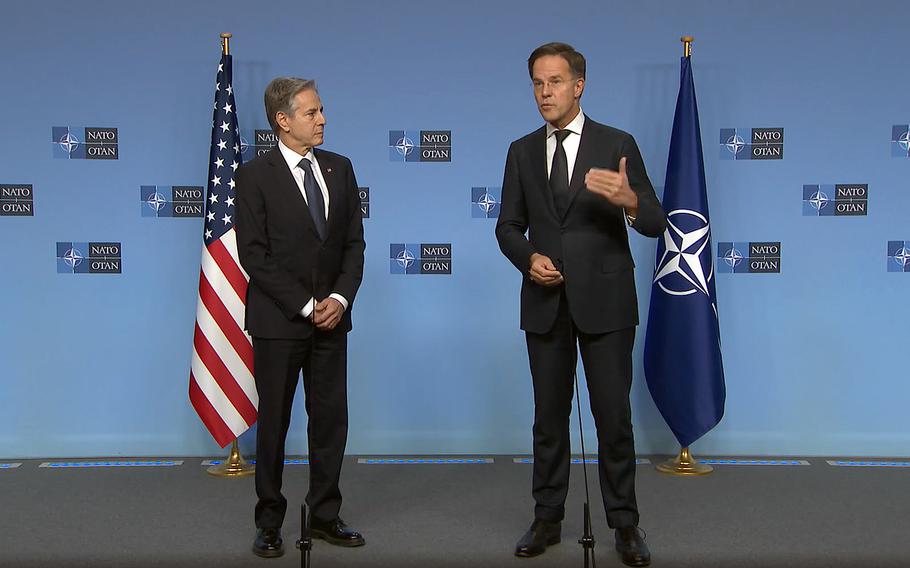 Antony Blinken and Mark Rutte to reporters.