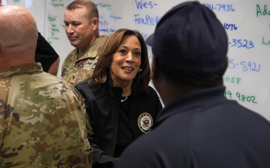 Kamala Harris greets people on the ground in Augusta, Ga.