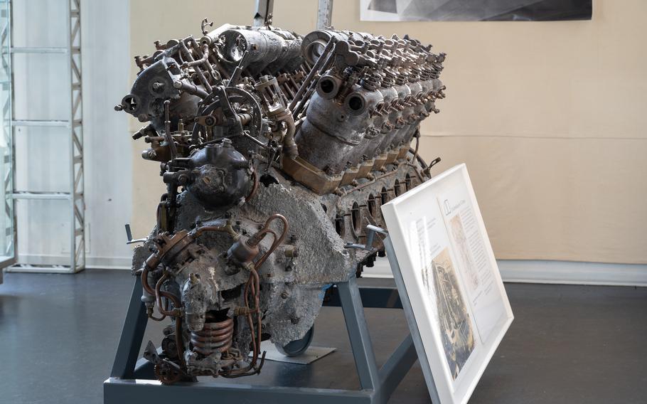 An engine from the Graf Zeppelin is among the items in the collection of the Zeppelin Museum in Neu-Isenberg, Germany. The 12-cylinder engine was one of five that powered the airship. During flights, the engines were operated around the clock by a trio of machine operators alternating in two-hour shifts.  