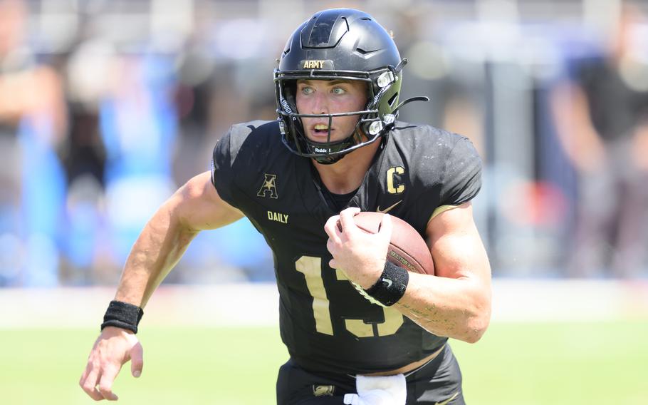 Bryson Daily, seen here during Army’s Sept. 7, 2024, game against Florida Atlantic, rushed for three touchdowns to lead the Black Knights past Temple on Sept. 26, 2024.