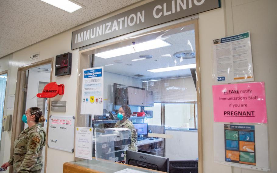 The immunization clinic at Kadena Air Base, Okinawa, pictured here in January 2022, reopened this week after an investigation into ineffective vaccines.