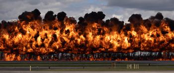 The Wall of Fire, a demonstration by explosive ordnance disposal technicians, represents a bombing run by the F-35B Lightning Jet II during the MCAS Cherry Point Air Show, Saturday, May 11, 2024, at MCAS Cherry Point, N.C.