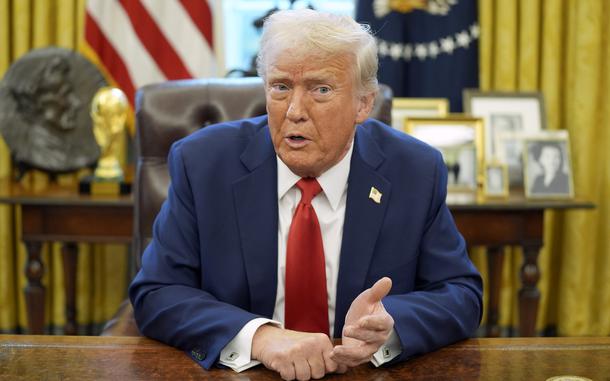 President Donald Trump speaks before signing an executive order in the Oval Office of the White House, Monday, Feb. 3, 2025, in Washington. (AP Photo/Evan Vucci)