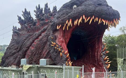 Zipline straight into Godzilla's mouth at Japanese island theme park