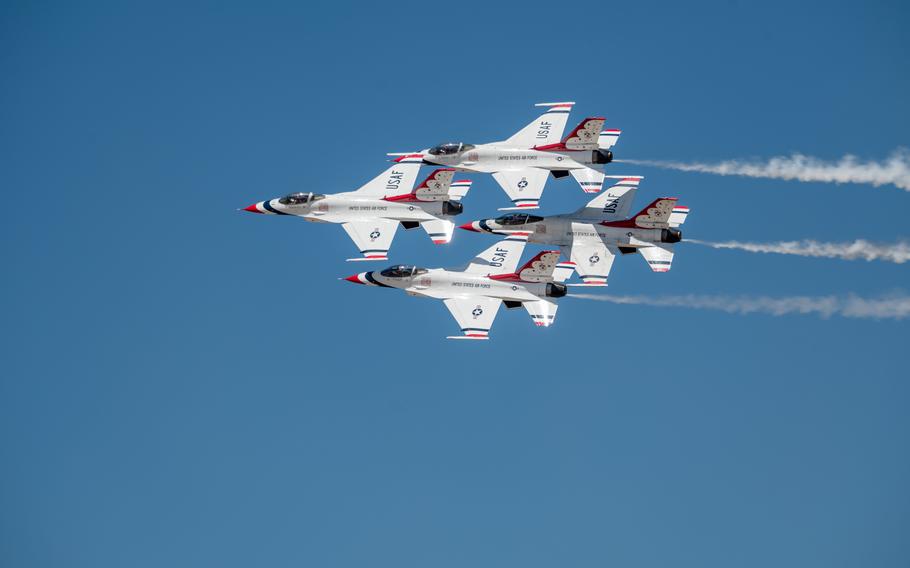 The U.S. Air Force Thunderbirds perform during the Warriors over the Wasatch air show at Hill Air Force Base, Utah, June 29, 2024.