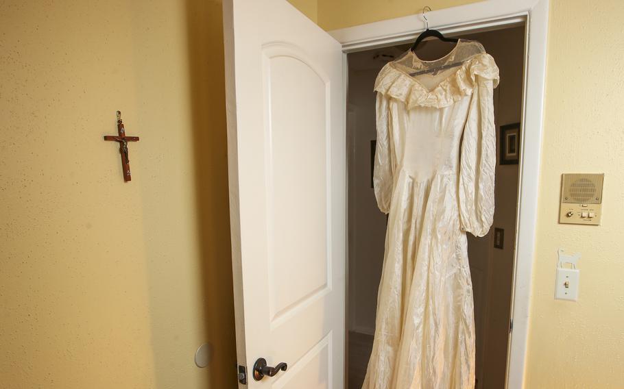 This wedding dress was made from a World War II parachute. 