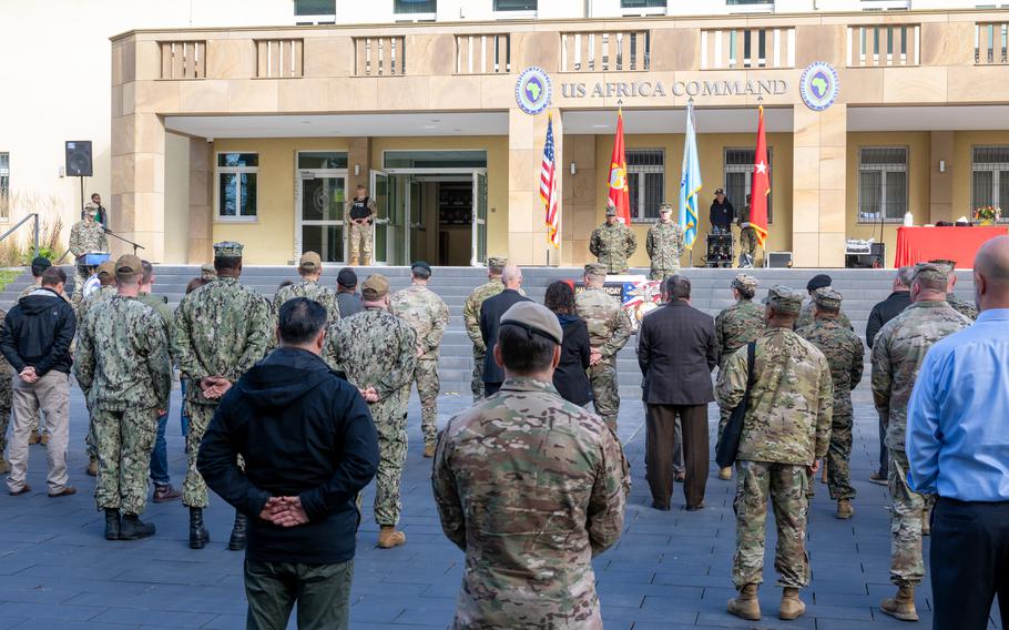 An event celebrating the U.S. Marine Corps’ birthday is held in U.S. Africa Command Headquarters at Kelley Barracks in Stuttgart, Germany, Nov. 1, 2024.